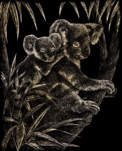 Zlatý škrabací obrázek Medvídek koala s mládětem