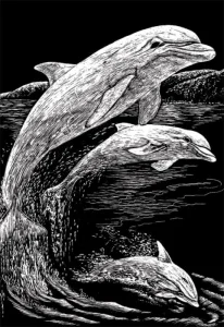 Stříbrný škrabací obrázek Skákající delfíni