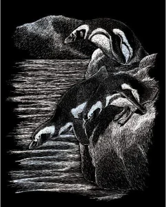 Stříbrný škrabací obrázek Tučňáci