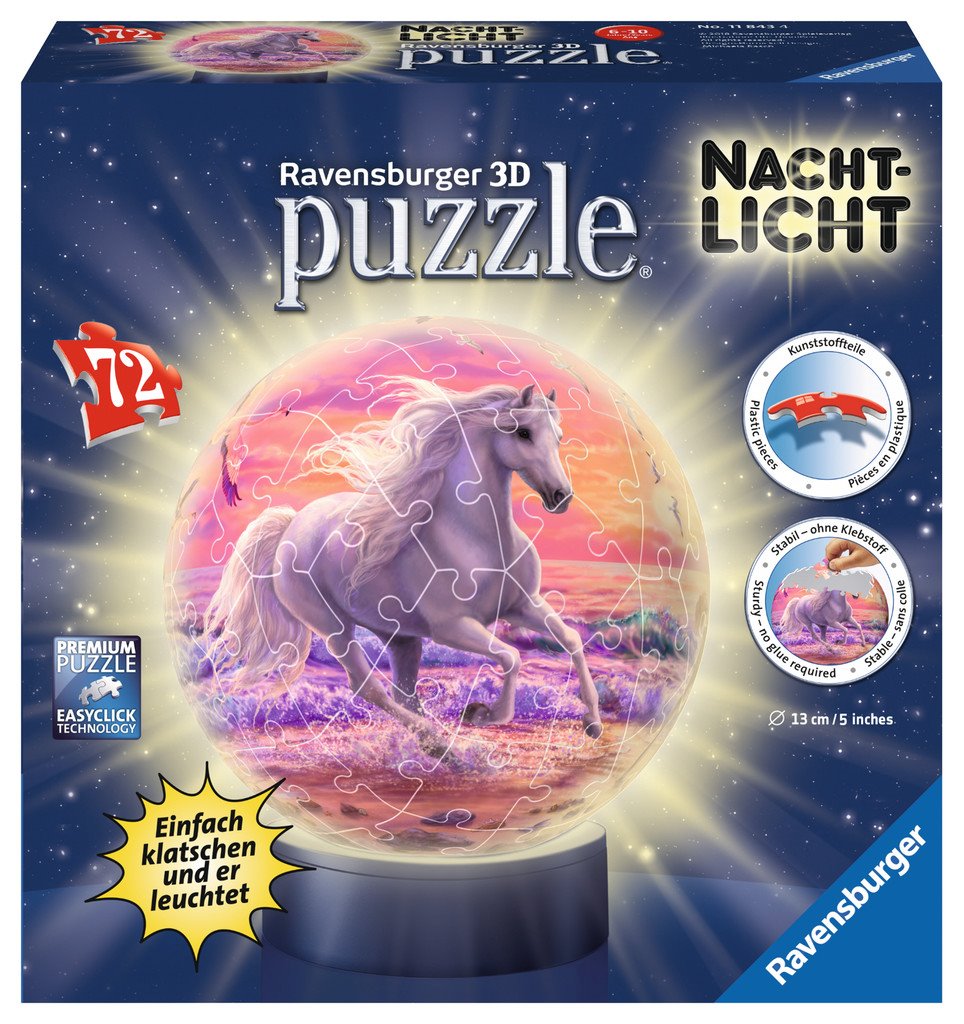 RAVENSBURGER 3D Svítící puzzleball Kůň na pláži 72 dílků