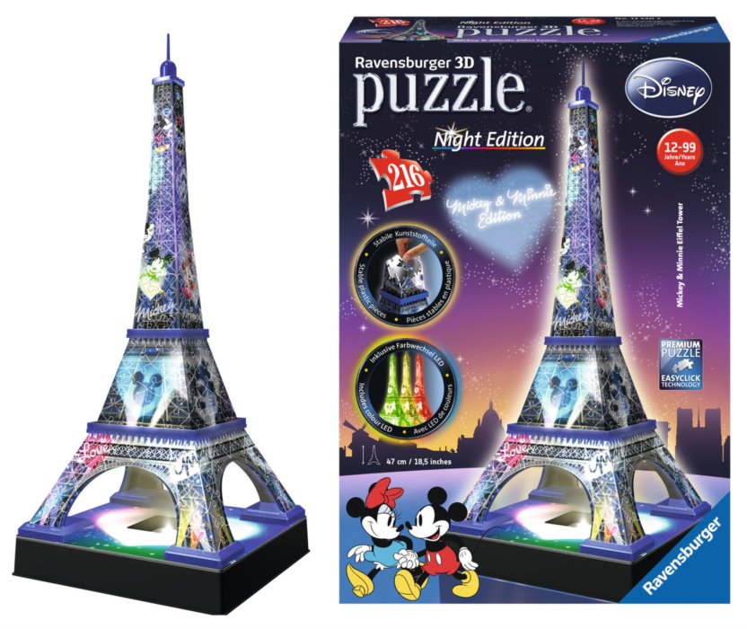 RAVENSBURGER Svítící 3D puzzle Noční edice Eiffelova věž Disney 216 dílků