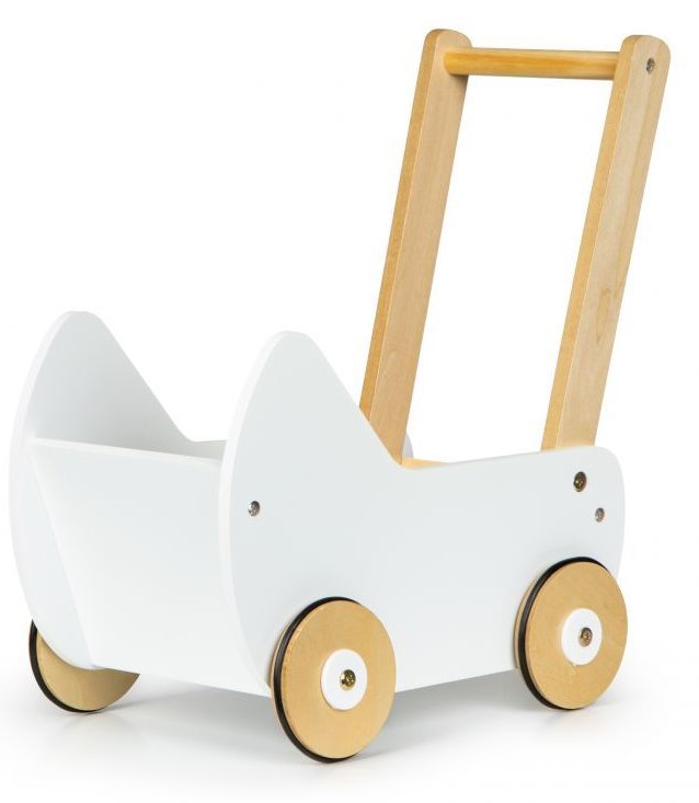 ECOTOYS Dřevěný vozík pro panenky bílý