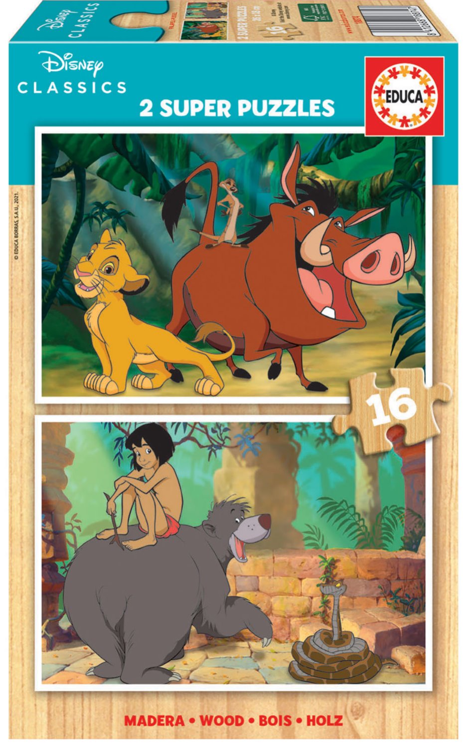 EDUCA Dřevěné puzzle Disney klasika 2x16 dílků