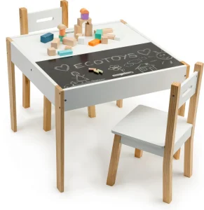Dětský dřevěný stůl s tabulí a dvěma židličkami 