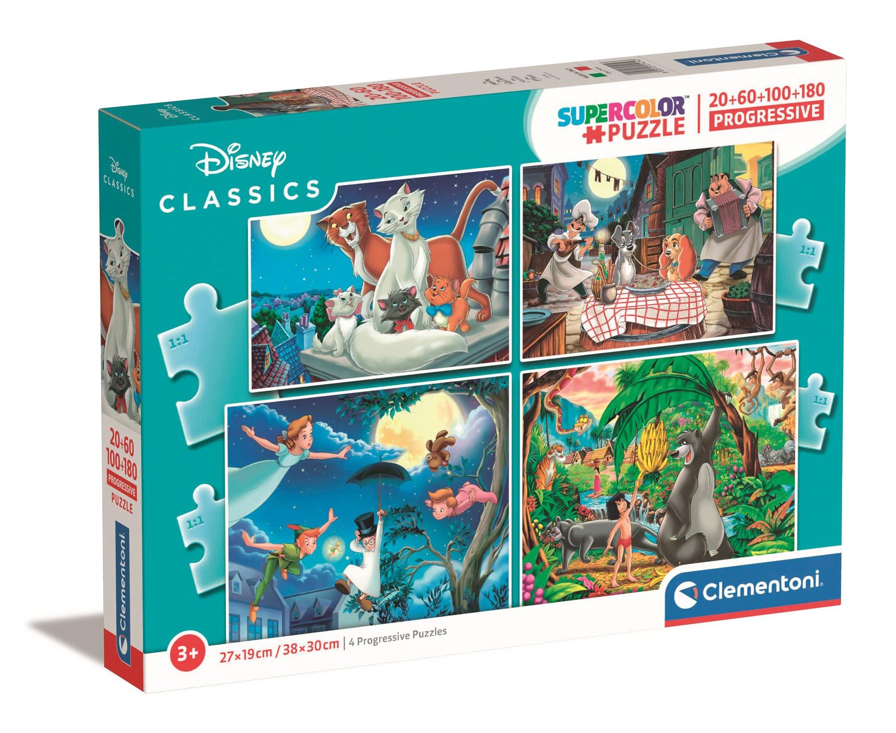 CLEMENTONI Puzzle Disney Classics 4v1 (20+60+100+180 dílků)