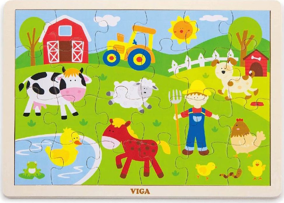 VIGA Dřevěné puzzle Farma 24 dílků
