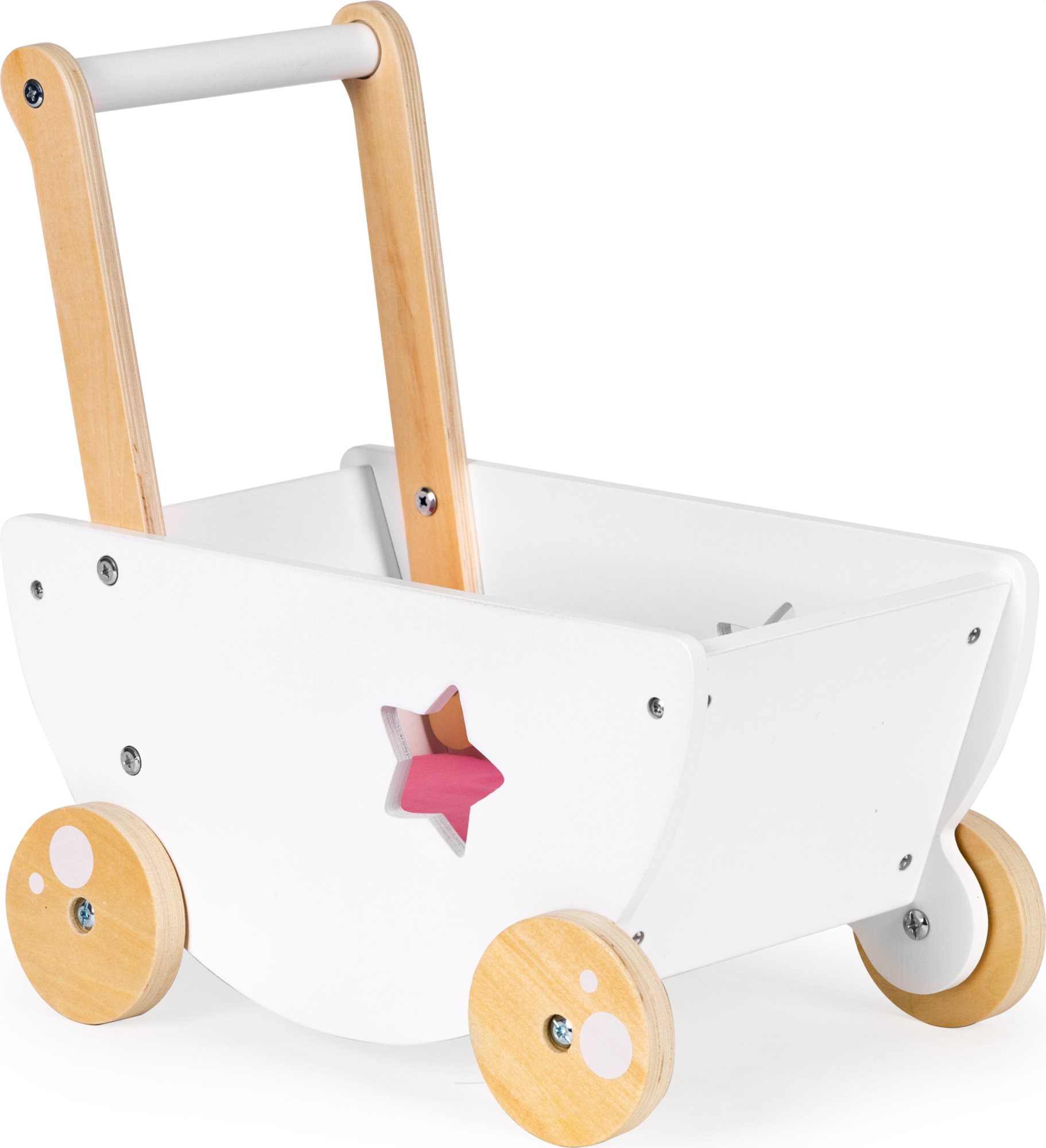 ECOTOYS Dřevěný vozík pro panenky bílý s hvězdičkou