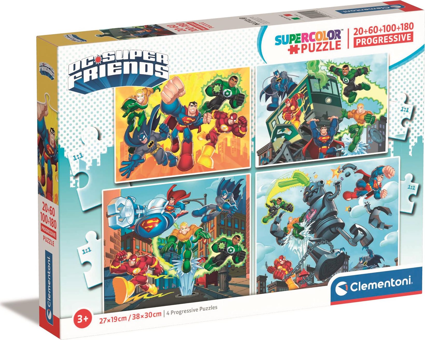 CLEMENTONI Puzzle DC Super Friends 4v1 (20+60+100+180 dílků)