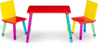 Dětský dřevěný stůl se dvěma židličkami barevný