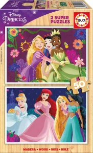Dřevěné puzzle Disney princezny 2x50 dílků