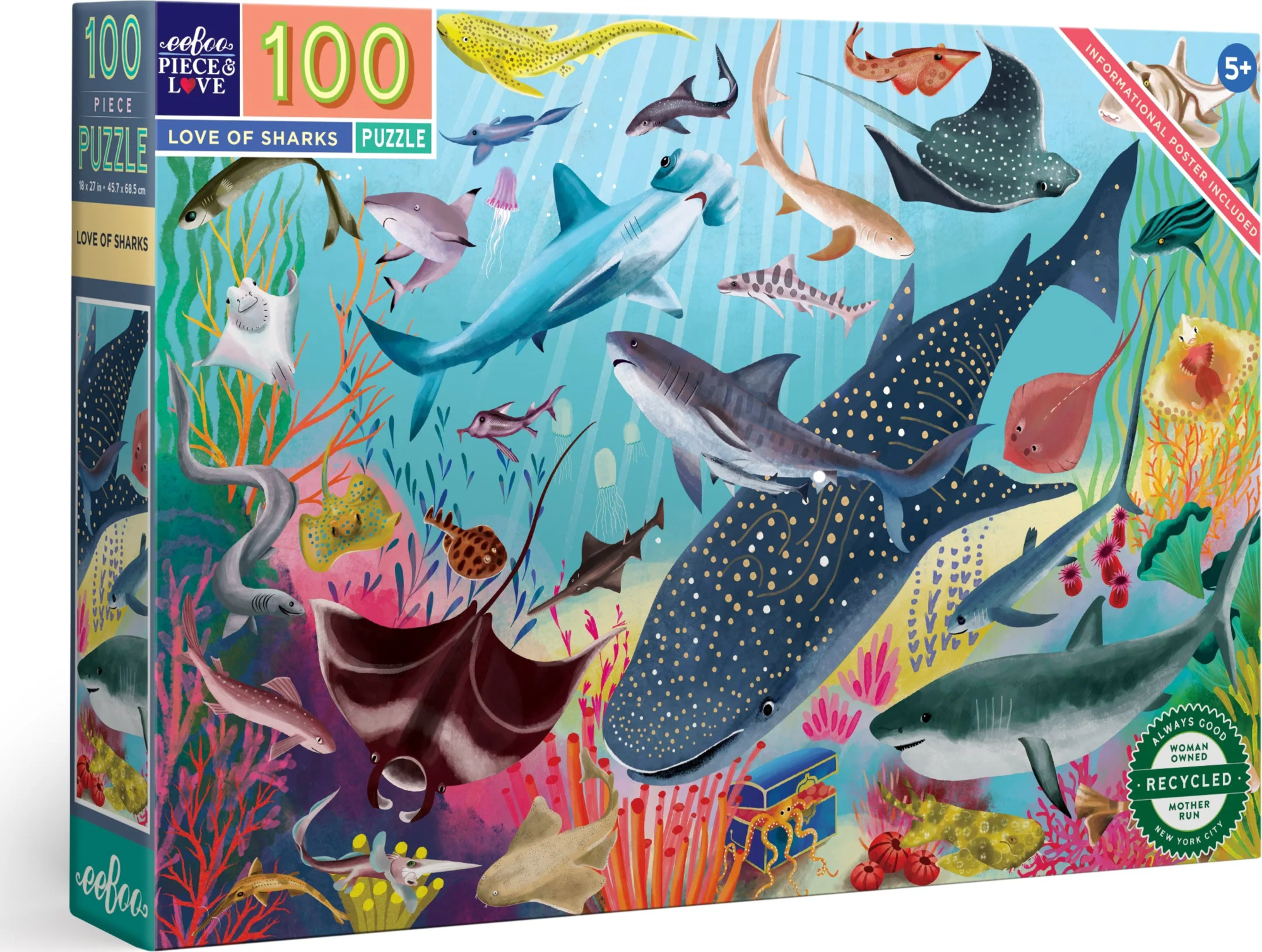 EEBOO Puzzle Žraloci 100 dílků