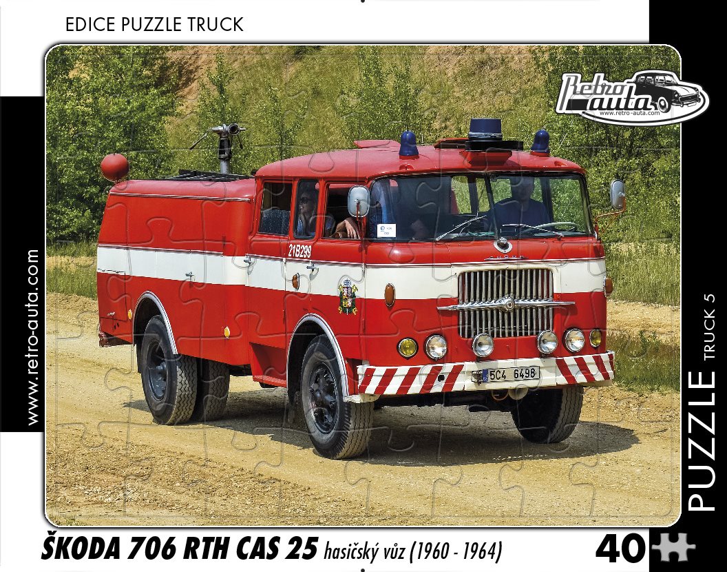 RETRO-AUTA Puzzle TRUCK č.5 Škoda 706 RTH CAS 25 hasičský vůz (1960-1964) 40 dílků