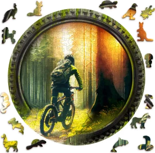 Dřevěné puzzle Biker v lese 250 dílků