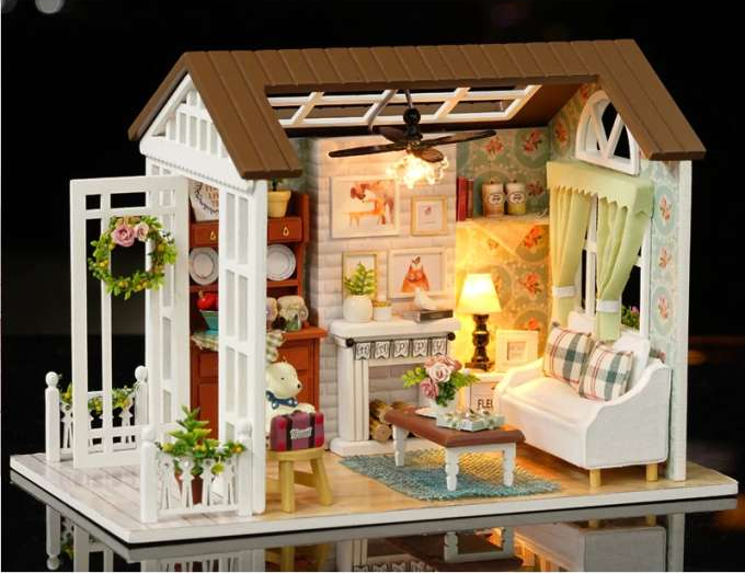 KIK DIY model - Domeček , obývací pokoj s LED osvětlením