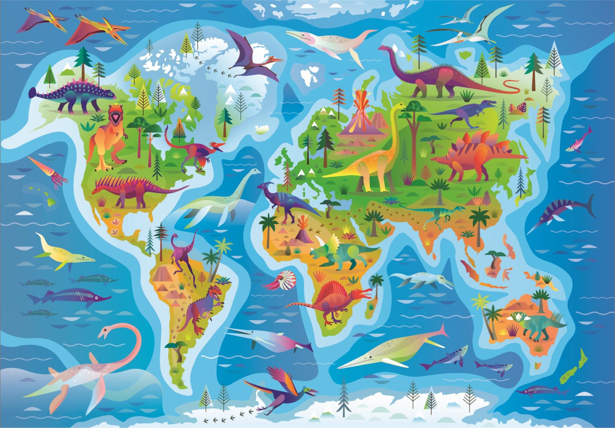 CLEMENTONI Puzzle Dinosauří mapa 180 dílků