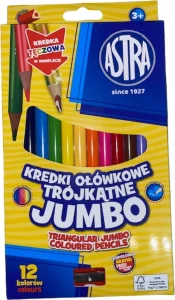 Trojhranné pastelky 12ks Jumbo s ořezávátkem (včetně vícebarevné pastelky)