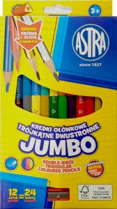 Trojhranné oboustranné pastelky JUMBO 12 ks/24 barev (včetně zlaté a stříbrné)