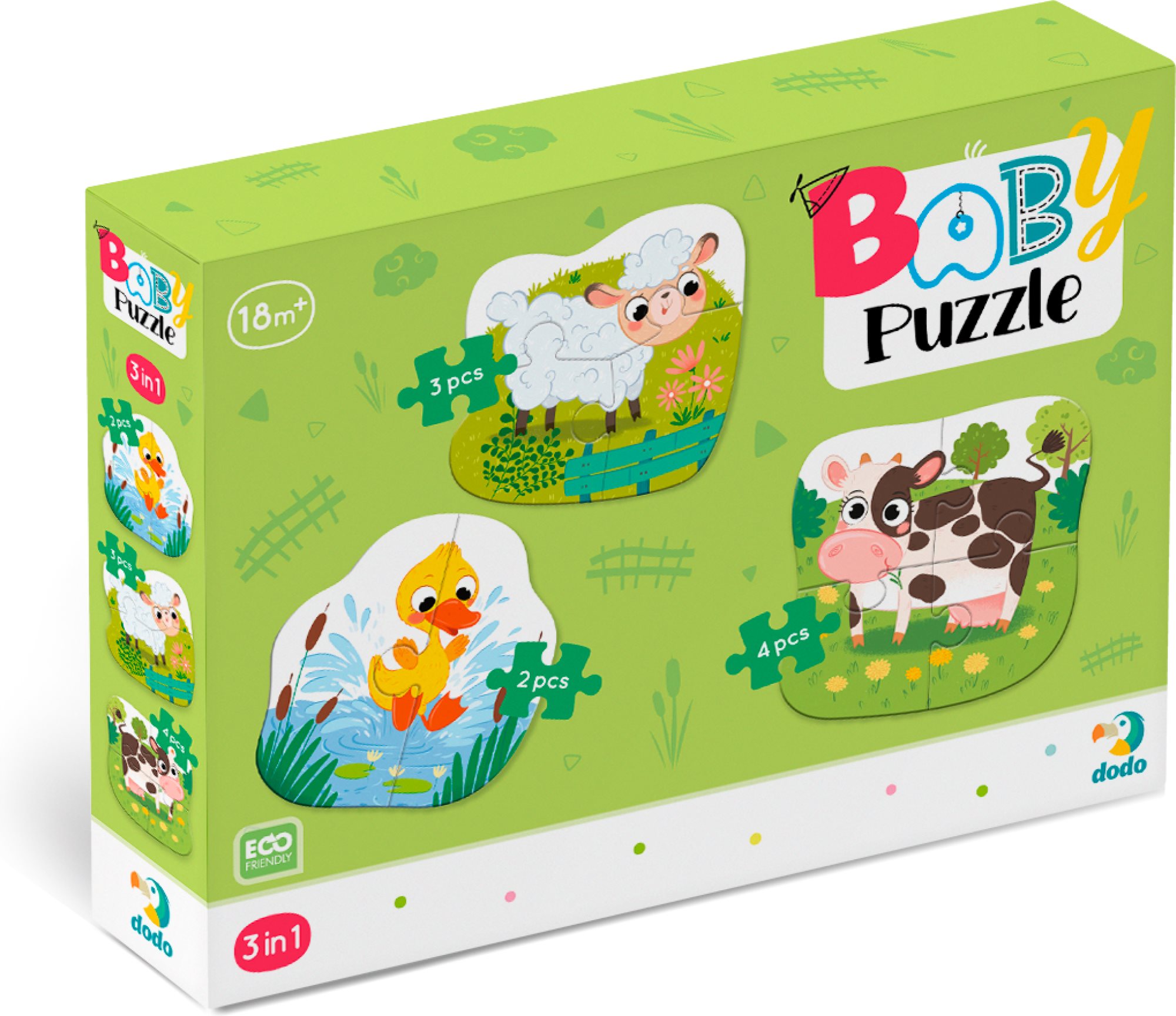 DODO Baby puzzle Zvířátka ze statku 3v1 (2,3,4 dílků)