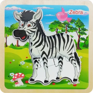 Dřevěné puzzle Zvířátka: Zebra 6 dílků