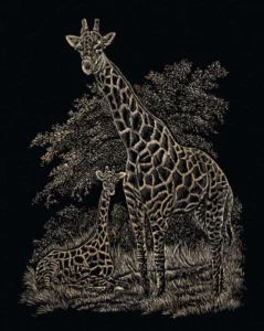 Měděný škrabací obrázek Žirafa s mládětem